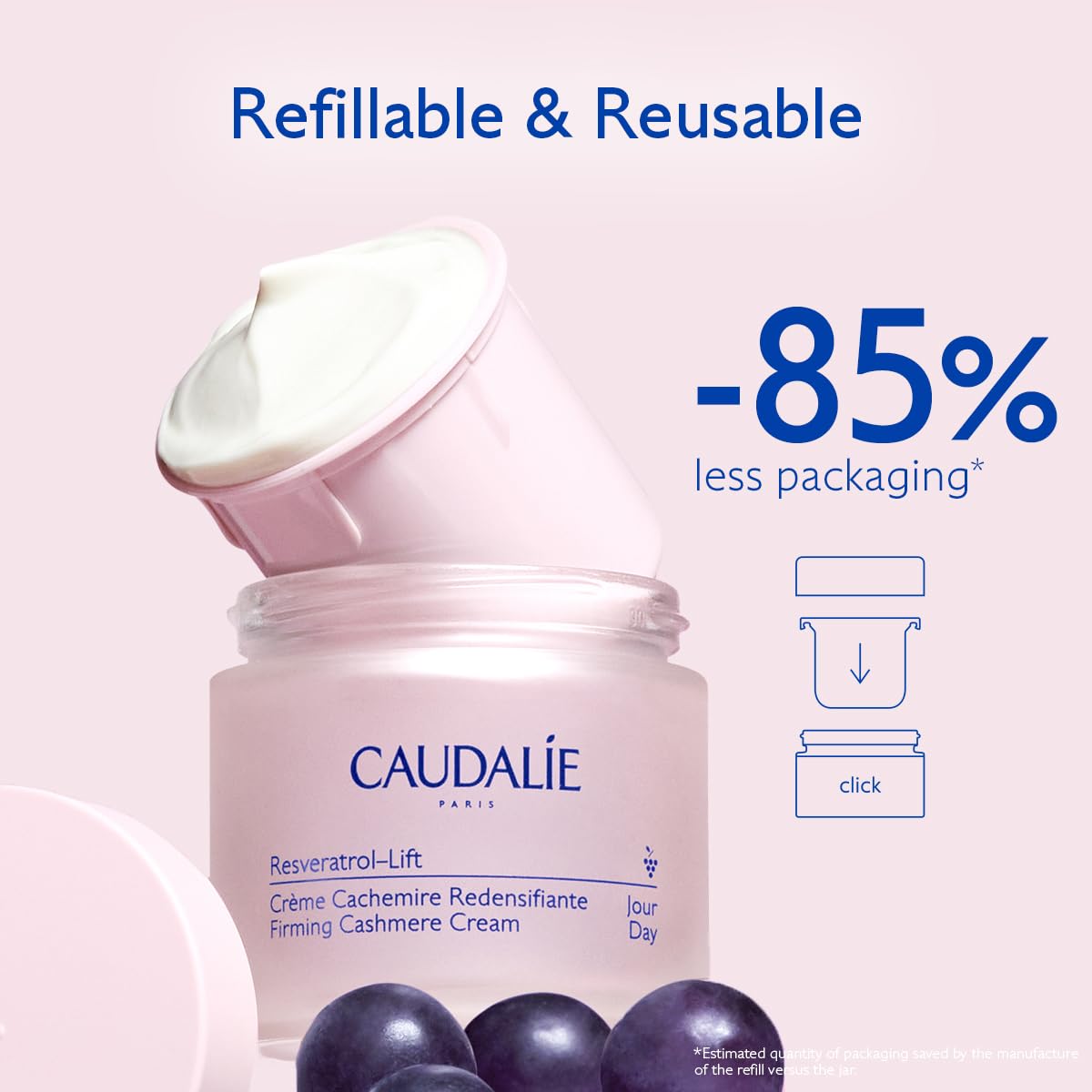 Caudalie Resveratrol Lift Retinol Alternative Firming Cashmere Cream, Anti-Aging Moisturizer with Resveratrol, Hyaluronic Acid & Vegan Collagen, Refillable Jar, 1.6 oz